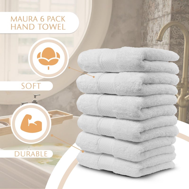 MAURA White Hand Towels for Bathroom. Luxury Turkish Cotton Bath Hand Towels Set of 6. Ultra-Soft, Thick & Plush - White - Image 2
